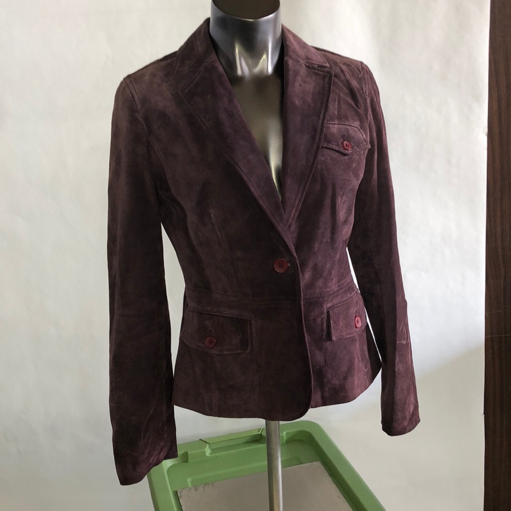 Dark purple fitted leather/suede jacket size 8
